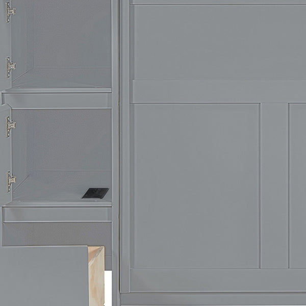 HomeRoots Gray Wood Full Murphy Bed with USB Port - Space-Saving Design, Modern Style for Small Rooms & Guests 592881