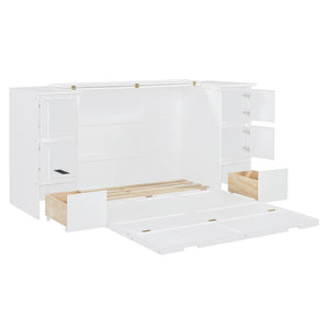 HomeRoots White Wood Full Murphy Bed - Space-Saving Cabinet Design with USB Charging for Stylish Sleep Solutions 592882