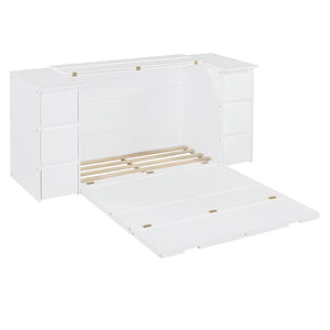 HomeRoots White Wood Full Murphy Bed - Space-Saving Cabinet Design with USB Charging for Stylish Sleep Solutions 592882