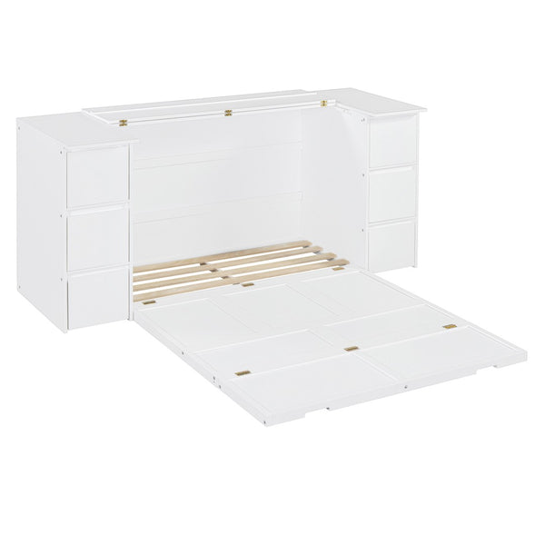 HomeRoots White Wood Full Murphy Bed - Space-Saving Cabinet Design with USB Charging for Stylish Sleep Solutions 592882