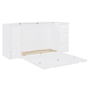 HomeRoots White Wood Full Murphy Bed - Space-Saving Cabinet Design with USB Charging for Stylish Sleep Solutions 592882