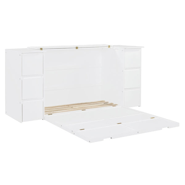 HomeRoots White Wood Full Murphy Bed - Space-Saving Cabinet Design with USB Charging for Stylish Sleep Solutions 592882