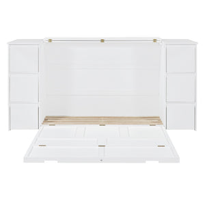 HomeRoots White Wood Full Murphy Bed - Space-Saving Cabinet Design with USB Charging for Stylish Sleep Solutions 592882