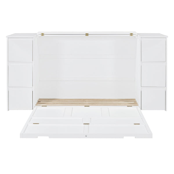 HomeRoots White Wood Full Murphy Bed - Space-Saving Cabinet Design with USB Charging for Stylish Sleep Solutions 592882