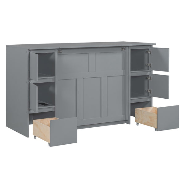 HomeRoots Gray Wood Twin Murphy Bed with USB Port – Space-Saving Design for Small Rooms & Home Offices 592883
