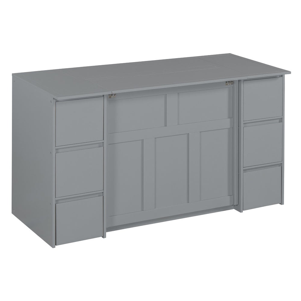 HomeRoots Gray Wood Twin Murphy Bed with USB Port – Space-Saving Design for Small Rooms & Home Offices 592883