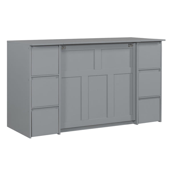 HomeRoots Gray Wood Twin Murphy Bed with USB Port – Space-Saving Design for Small Rooms & Home Offices 592883