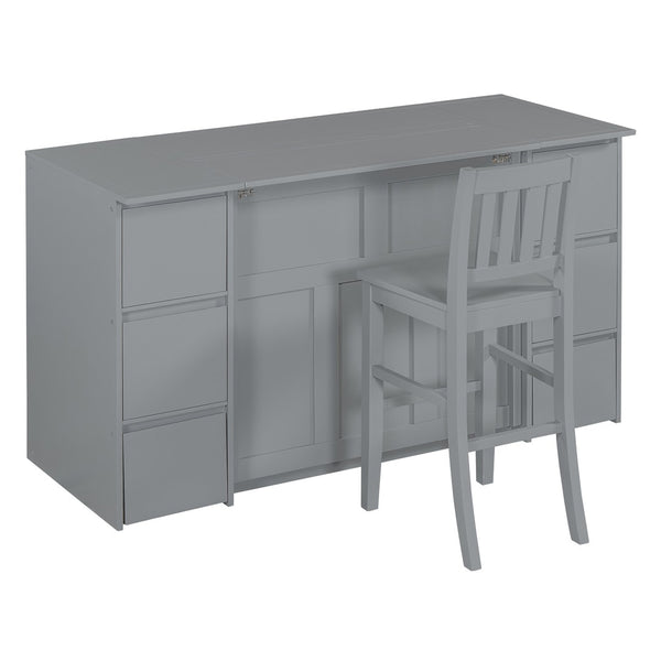 HomeRoots Gray Wood Twin Murphy Bed with USB Port – Space-Saving Design for Small Rooms & Home Offices 592883