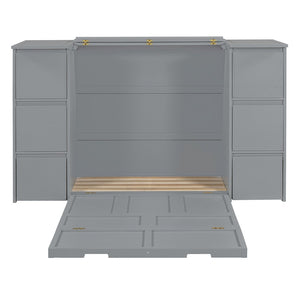HomeRoots Gray Wood Twin Murphy Bed with USB Port – Space-Saving Design for Small Rooms & Home Offices 592883