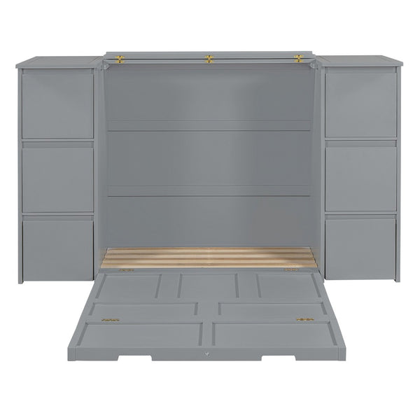 HomeRoots Gray Wood Twin Murphy Bed with USB Port – Space-Saving Design for Small Rooms & Home Offices 592883