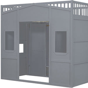 HomeRoots Gray Four-Poster Loft Bed with Storage Drawer & Cabinet - Stylish Space-Saving Design for Bedrooms 592885