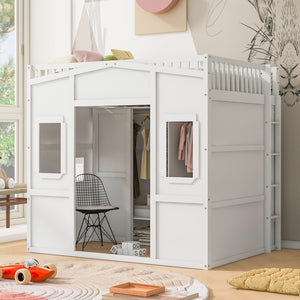 HomeRoots White Four Poster Loft Bed with Integrated Storage - Stylish Double Bed for Small Spaces & Elegance 592886