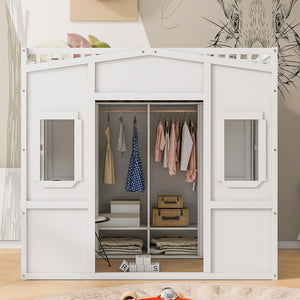 HomeRoots White Four Poster Loft Bed with Integrated Storage - Stylish Double Bed for Small Spaces & Elegance 592886