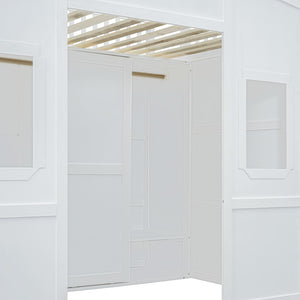 HomeRoots White Four Poster Loft Bed with Integrated Storage - Stylish Double Bed for Small Spaces & Elegance 592886