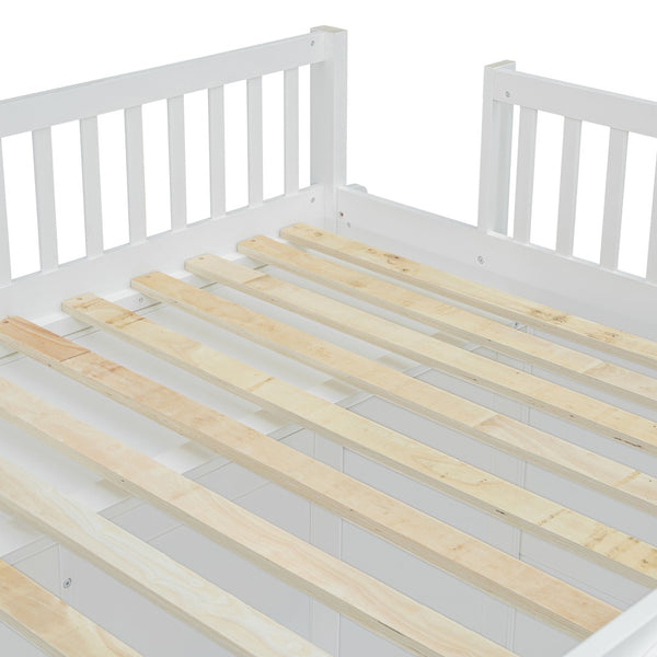 HomeRoots White Four Poster Loft Bed with Integrated Storage - Stylish Double Bed for Small Spaces & Elegance 592886
