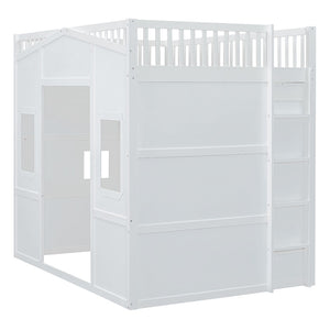 HomeRoots White Four Poster Loft Bed with Integrated Storage - Stylish Double Bed for Small Spaces & Elegance 592886