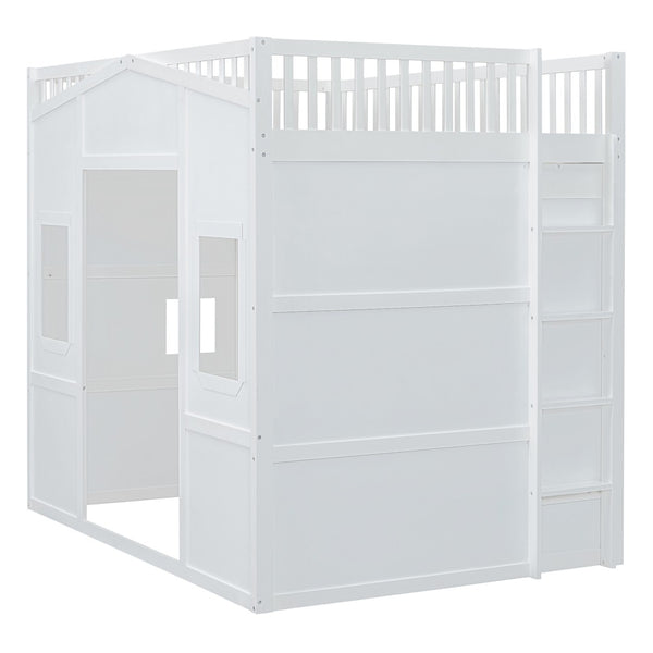 HomeRoots White Four Poster Loft Bed with Integrated Storage - Stylish Double Bed for Small Spaces & Elegance 592886