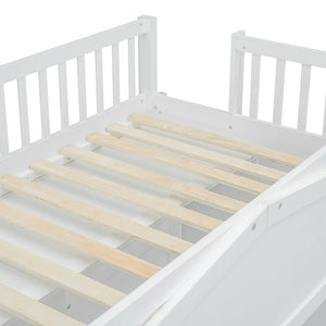 HomeRoots White Four Poster Twin Loft Bed with Under-Bed Storage Drawer & Cabinet - Stylish & Durable Design 592887