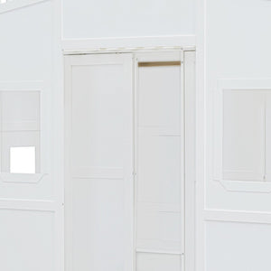 HomeRoots White Four Poster Twin Loft Bed with Under-Bed Storage Drawer & Cabinet - Stylish & Durable Design 592887