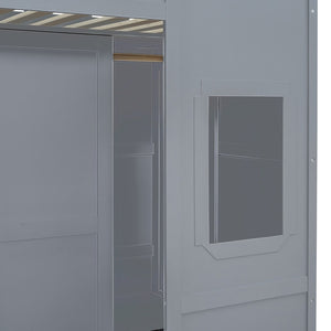 HomeRoots Gray Twin Loft Bed with Four Posters, Smart Storage Drawer, and Stylish Cabinet for Small Rooms 592888