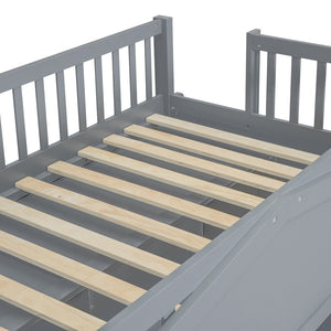 HomeRoots Gray Twin Loft Bed with Four Posters, Smart Storage Drawer, and Stylish Cabinet for Small Rooms 592888
