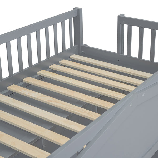 HomeRoots Gray Twin Loft Bed with Four Posters, Smart Storage Drawer, and Stylish Cabinet for Small Rooms 592888