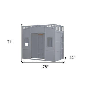 HomeRoots Gray Twin Loft Bed with Four Posters, Smart Storage Drawer, and Stylish Cabinet for Small Rooms 592888