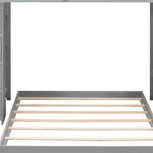 HomeRoots Gray Twin Over Full Bunk Bed with Stairs, Storage Drawers, and Versatile Design for Kids' Rooms 592889