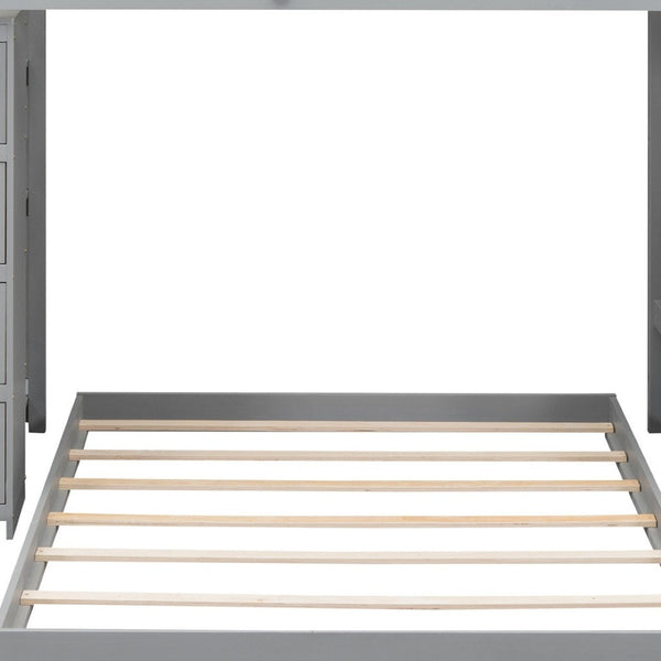 HomeRoots Gray Twin Over Full Bunk Bed with Stairs, Storage Drawers, and Versatile Design for Kids' Rooms 592889