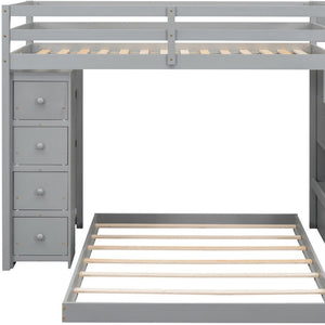 HomeRoots Gray Twin Over Full Bunk Bed with Stairs, Storage Drawers, and Versatile Design for Kids' Rooms 592889