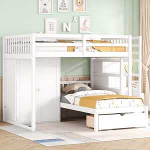 HomeRoots White Full Over Twin Bunk Bed with Stylish Storage Stairs, Guardrails, and Versatile Design Options 592892