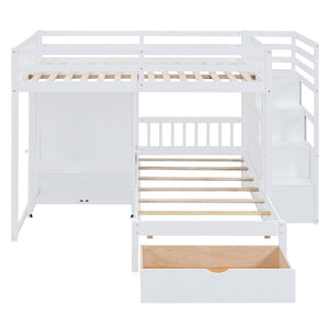 HomeRoots White Full Over Twin Bunk Bed with Stylish Storage Stairs, Guardrails, and Versatile Design Options 592892