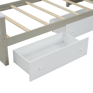 HomeRoots Taupe Four Poster Twin Loft Bed with Trundle, Drawers & Shelves - Stylish Space Saver for Kids! 592893