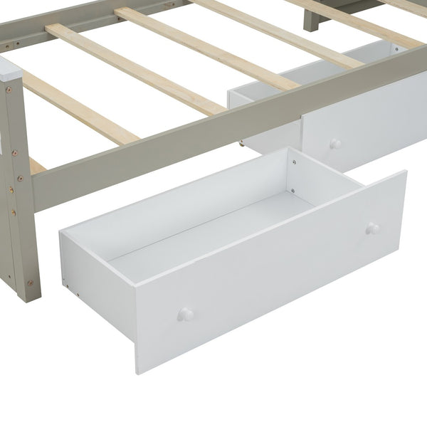 HomeRoots Taupe Four Poster Twin Loft Bed with Trundle, Drawers & Shelves - Stylish Space Saver for Kids! 592893