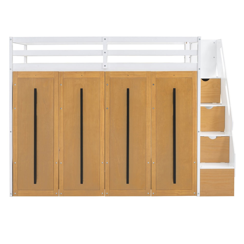 HomeRoots White Four Poster Twin Loft Bed - Space-Saving Design with Shelves for Stylish Bedroom Solutions! 592895