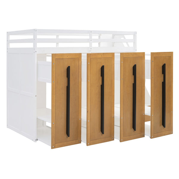 HomeRoots White Four Poster Twin Loft Bed - Space-Saving Design with Shelves for Stylish Bedroom Solutions! 592895