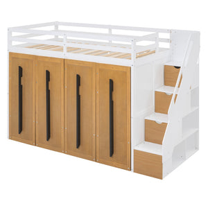 HomeRoots White Four Poster Twin Loft Bed - Space-Saving Design with Shelves for Stylish Bedroom Solutions! 592895