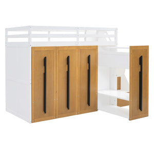HomeRoots White Four Poster Twin Loft Bed - Space-Saving Design with Shelves for Stylish Bedroom Solutions! 592895