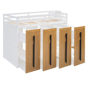 HomeRoots White Four Poster Twin Loft Bed - Space-Saving Design with Shelves for Stylish Bedroom Solutions! 592895