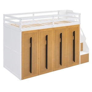 HomeRoots White Four Poster Twin Loft Bed - Space-Saving Design with Shelves for Stylish Bedroom Solutions! 592895