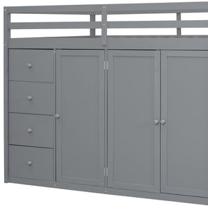 HomeRoots Gray Four-Poster Loft Bed with Built-In Storage - Stylish Space-Saving Design for Full Mattresses 592896
