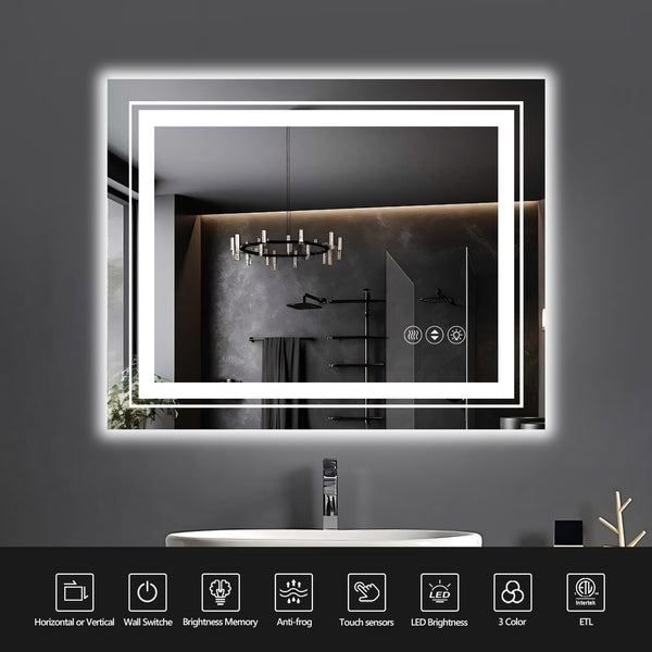 English Elm 24X32 Frameless Led Smart Bathroom Mirror With Adjustable Lighting, Anti-Fog & Safety Features T3757P347026
