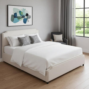 HomeRoots Beige Tufted Upholstered Queen Bed Frame with Drawers - Stylish Storage & Comfort for Your Bedroom 592902