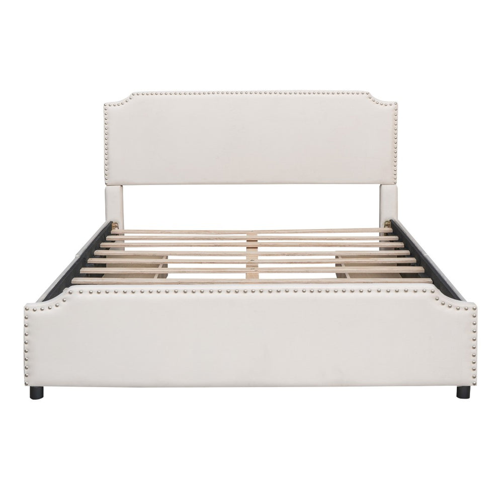 HomeRoots Beige Tufted Upholstered Queen Bed Frame with Drawers - Stylish Storage & Comfort for Your Bedroom 592902