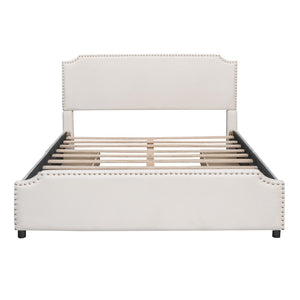 HomeRoots Beige Tufted Upholstered Queen Bed Frame with Drawers - Stylish Storage & Comfort for Your Bedroom 592902