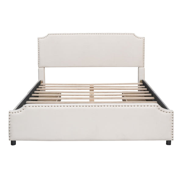 HomeRoots Beige Tufted Upholstered Queen Bed Frame with Drawers - Stylish Storage & Comfort for Your Bedroom 592902