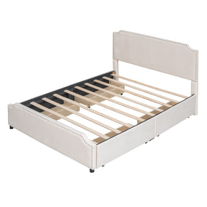 HomeRoots Beige Tufted Upholstered Queen Bed Frame with Drawers - Stylish Storage & Comfort for Your Bedroom 592902