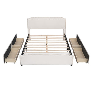 HomeRoots Beige Tufted Upholstered Queen Bed Frame with Drawers - Stylish Storage & Comfort for Your Bedroom 592902