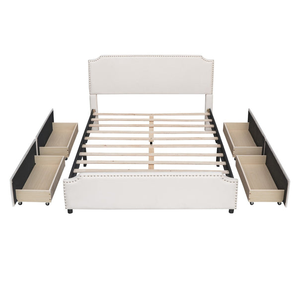 HomeRoots Beige Tufted Upholstered Queen Bed Frame with Drawers - Stylish Storage & Comfort for Your Bedroom 592902