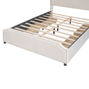 HomeRoots Beige Tufted Upholstered Queen Bed Frame with Drawers - Stylish Storage & Comfort for Your Bedroom 592902